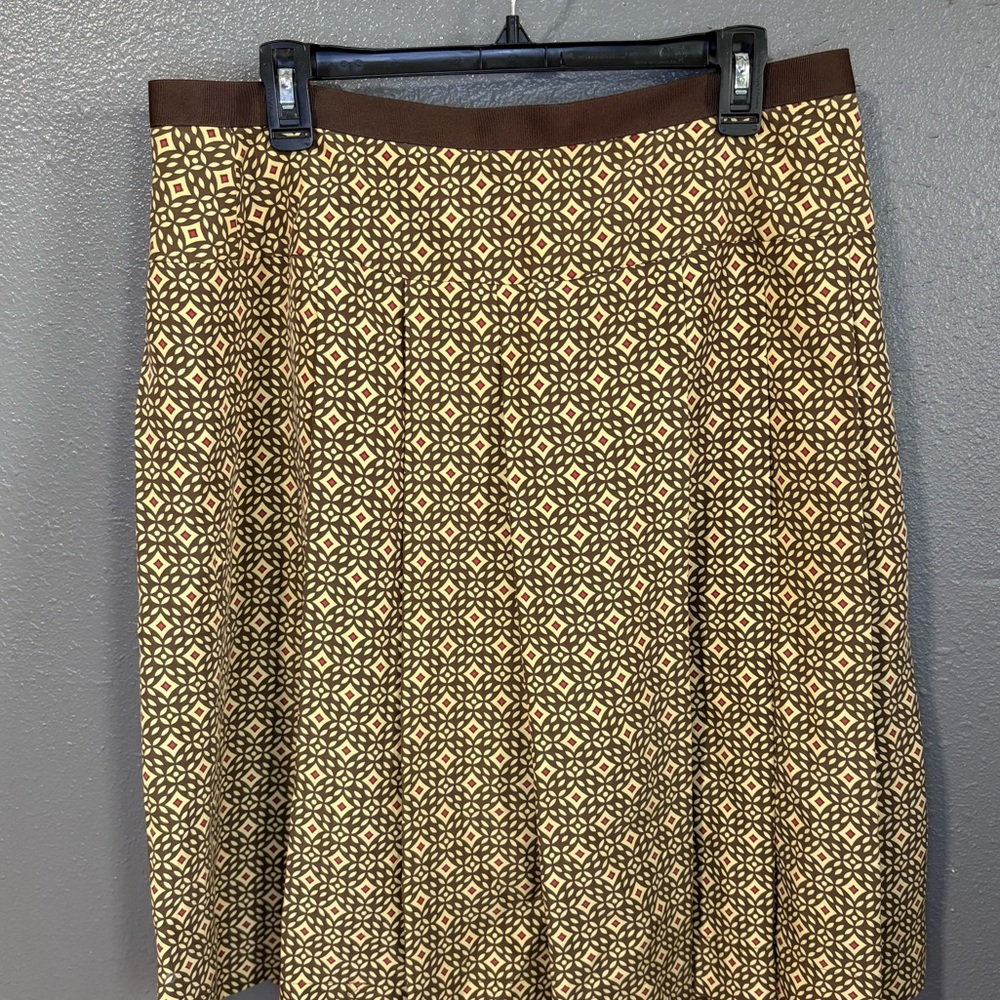 Anne Klein Brown and Cream Geometric A-Line Skirt